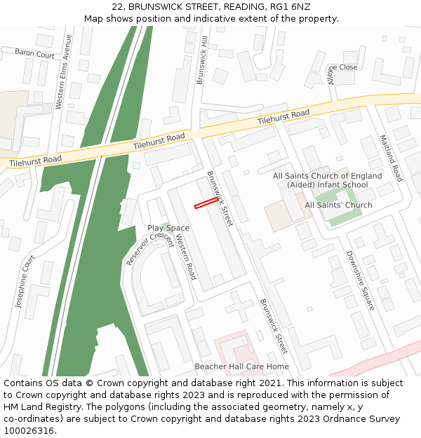 22, BRUNSWICK STREET, READING, RG1 6NZ: Location map and indicative extent of plot