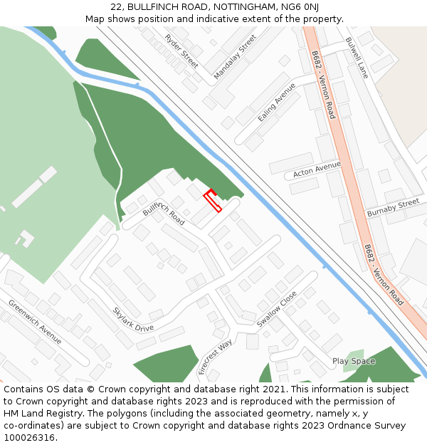 22, BULLFINCH ROAD, NOTTINGHAM, NG6 0NJ: Location map and indicative extent of plot