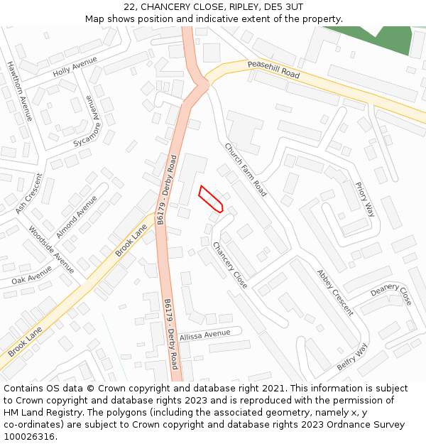 22, CHANCERY CLOSE, RIPLEY, DE5 3UT: Location map and indicative extent of plot