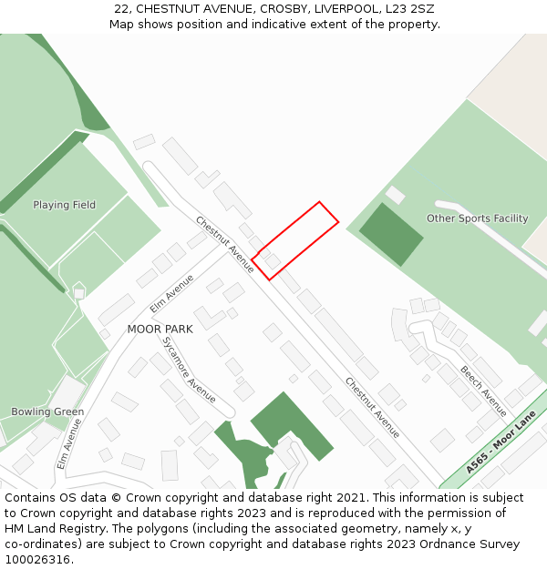 22, CHESTNUT AVENUE, CROSBY, LIVERPOOL, L23 2SZ: Location map and indicative extent of plot