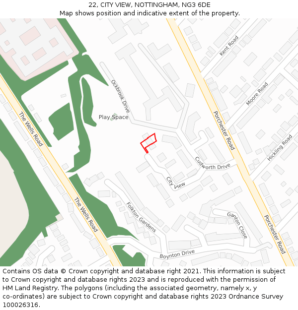 22, CITY VIEW, NOTTINGHAM, NG3 6DE: Location map and indicative extent of plot
