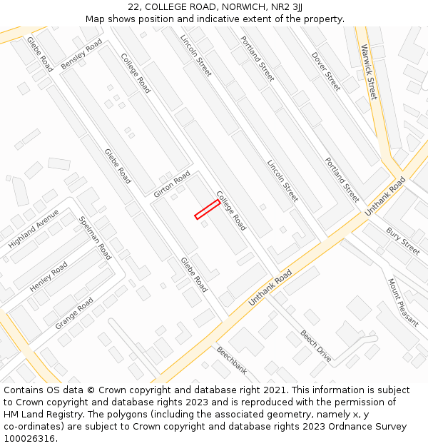 22, COLLEGE ROAD, NORWICH, NR2 3JJ: Location map and indicative extent of plot