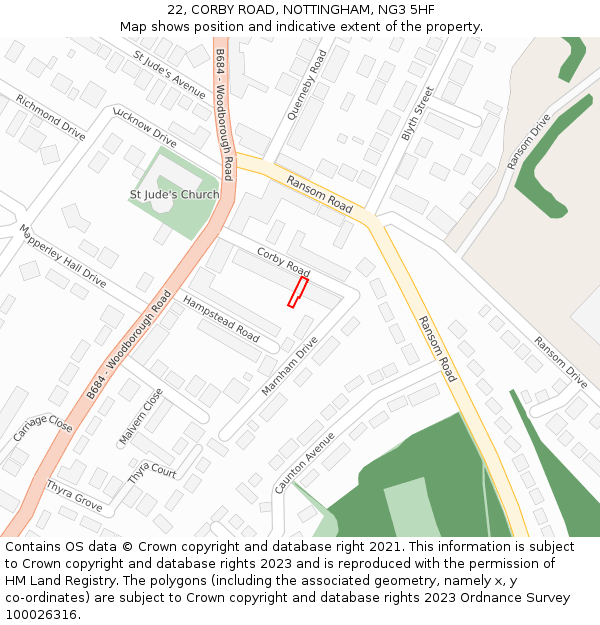 22, CORBY ROAD, NOTTINGHAM, NG3 5HF: Location map and indicative extent of plot