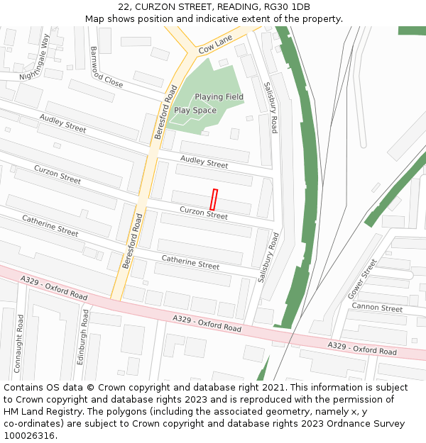 22, CURZON STREET, READING, RG30 1DB: Location map and indicative extent of plot