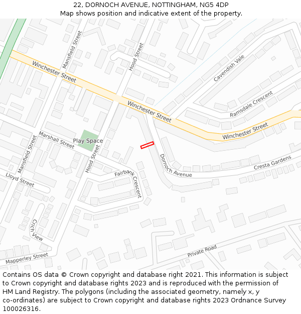 22, DORNOCH AVENUE, NOTTINGHAM, NG5 4DP: Location map and indicative extent of plot