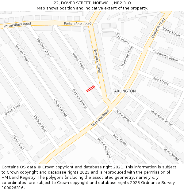 22, DOVER STREET, NORWICH, NR2 3LQ: Location map and indicative extent of plot