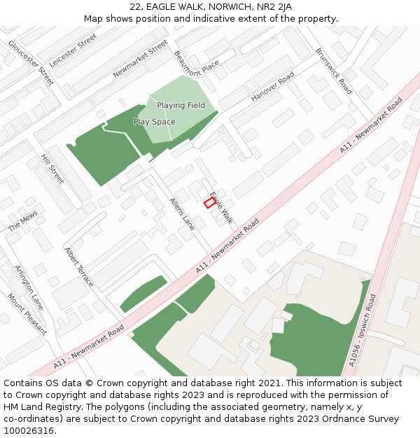 22, EAGLE WALK, NORWICH, NR2 2JA: Location map and indicative extent of plot