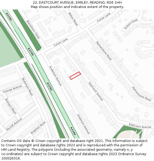 22, EASTCOURT AVENUE, EARLEY, READING, RG6 1HH: Location map and indicative extent of plot
