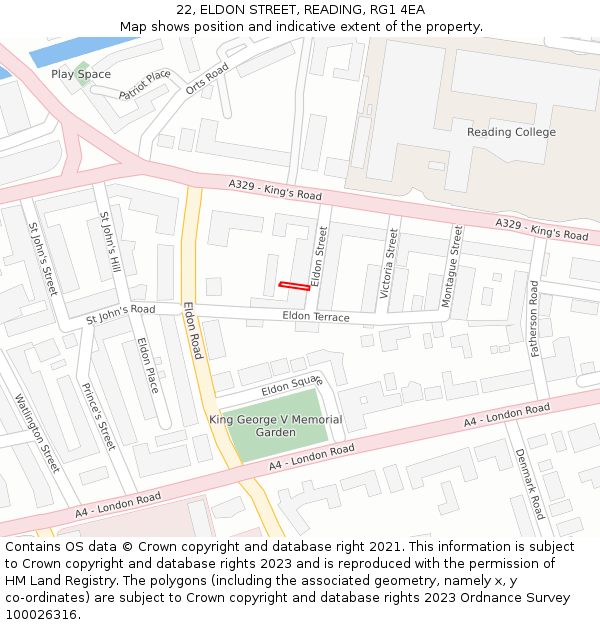 22, ELDON STREET, READING, RG1 4EA: Location map and indicative extent of plot
