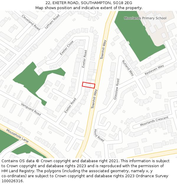 22, EXETER ROAD, SOUTHAMPTON, SO18 2EG: Location map and indicative extent of plot