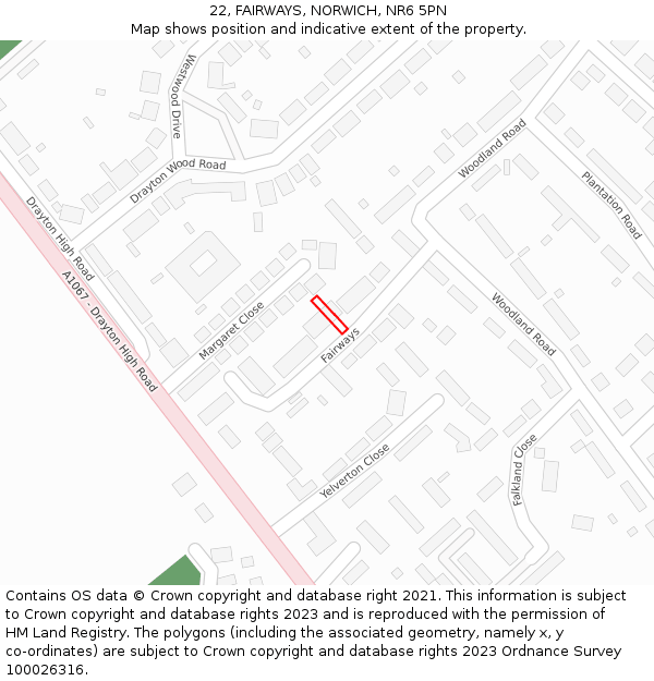 22, FAIRWAYS, NORWICH, NR6 5PN: Location map and indicative extent of plot