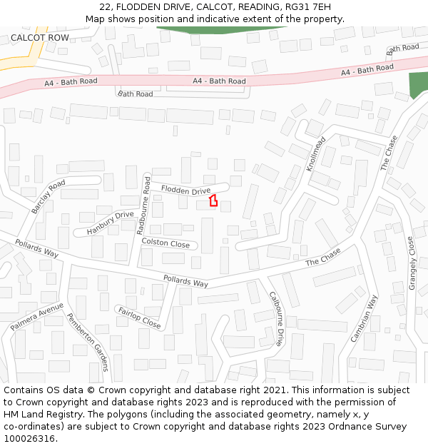 22, FLODDEN DRIVE, CALCOT, READING, RG31 7EH: Location map and indicative extent of plot