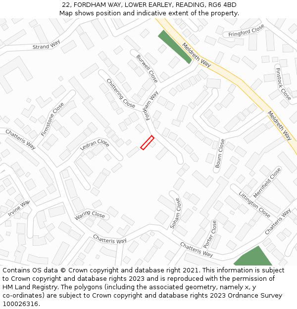 22, FORDHAM WAY, LOWER EARLEY, READING, RG6 4BD: Location map and indicative extent of plot