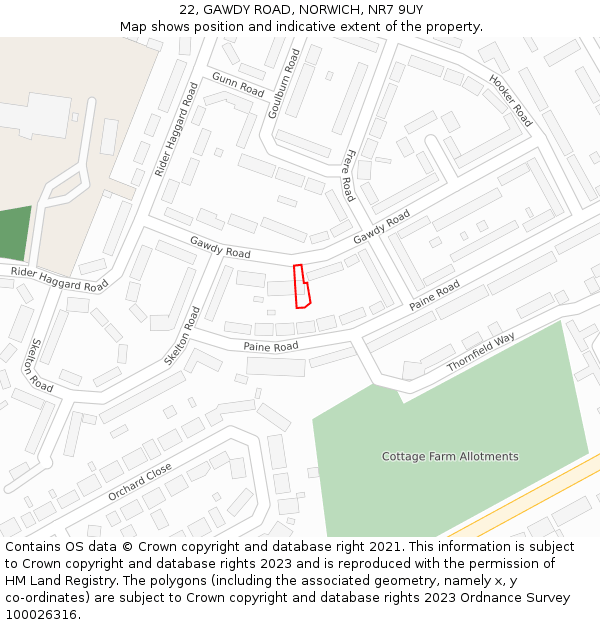 22, GAWDY ROAD, NORWICH, NR7 9UY: Location map and indicative extent of plot