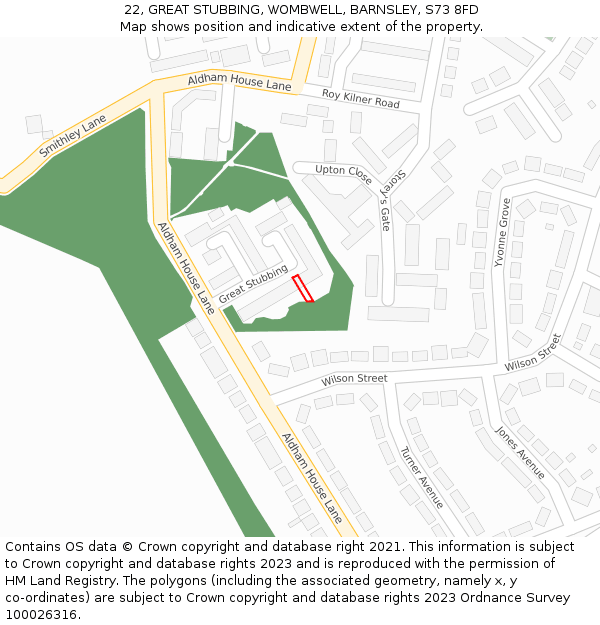 22, GREAT STUBBING, WOMBWELL, BARNSLEY, S73 8FD: Location map and indicative extent of plot