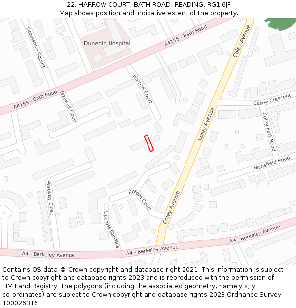 22, HARROW COURT, BATH ROAD, READING, RG1 6JF: Location map and indicative extent of plot