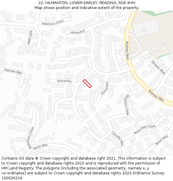 22, HILMANTON, LOWER EARLEY, READING, RG6 4HN: Location map and indicative extent of plot