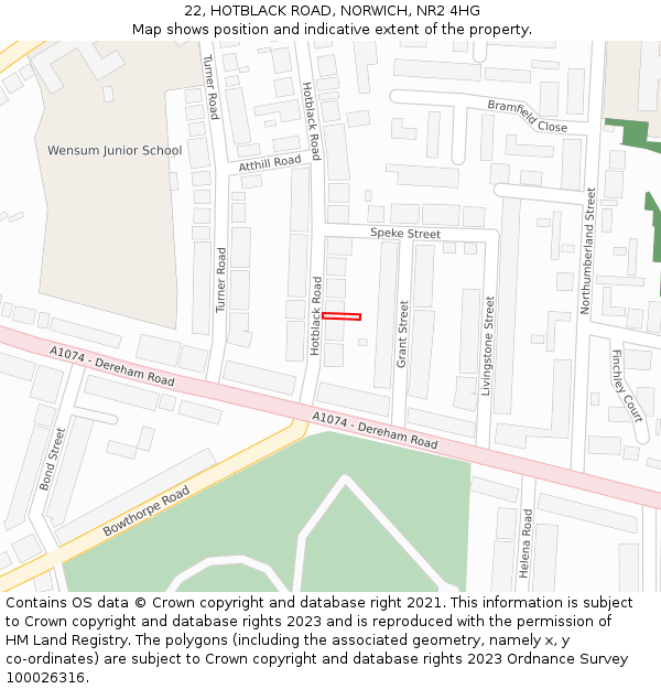 22, HOTBLACK ROAD, NORWICH, NR2 4HG: Location map and indicative extent of plot