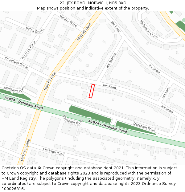 22, JEX ROAD, NORWICH, NR5 8XD: Location map and indicative extent of plot