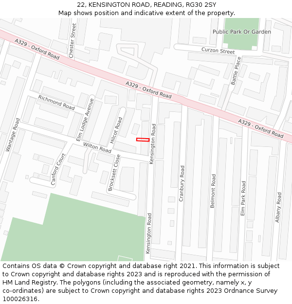 22, KENSINGTON ROAD, READING, RG30 2SY: Location map and indicative extent of plot