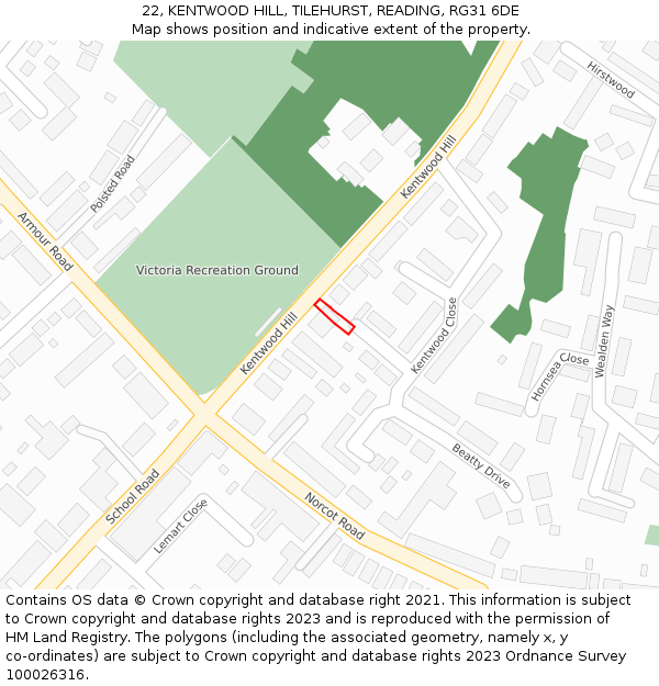 22, KENTWOOD HILL, TILEHURST, READING, RG31 6DE: Location map and indicative extent of plot