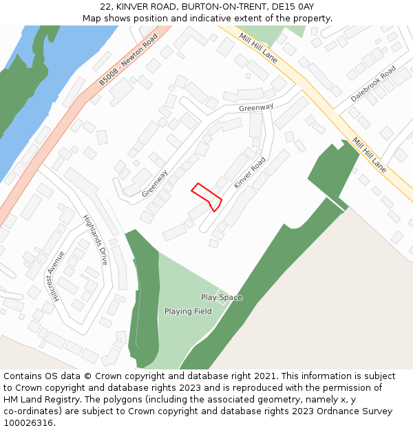 22, KINVER ROAD, BURTON-ON-TRENT, DE15 0AY: Location map and indicative extent of plot