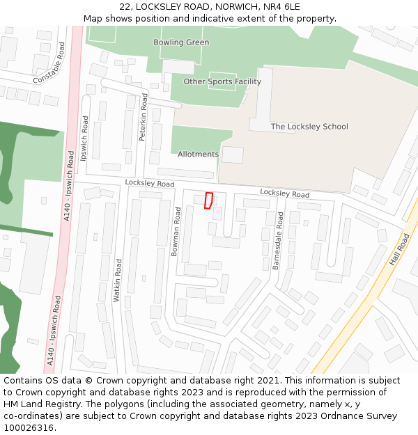 22, LOCKSLEY ROAD, NORWICH, NR4 6LE: Location map and indicative extent of plot