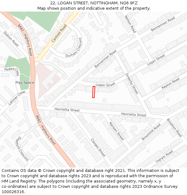 22, LOGAN STREET, NOTTINGHAM, NG6 9FZ: Location map and indicative extent of plot