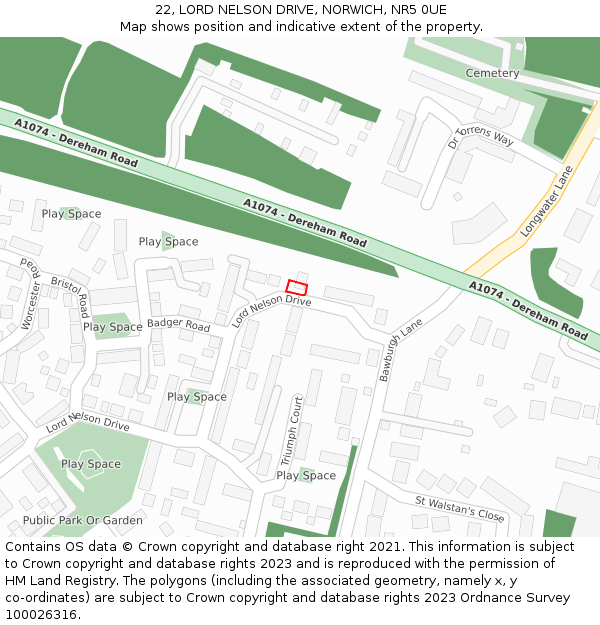 22, LORD NELSON DRIVE, NORWICH, NR5 0UE: Location map and indicative extent of plot