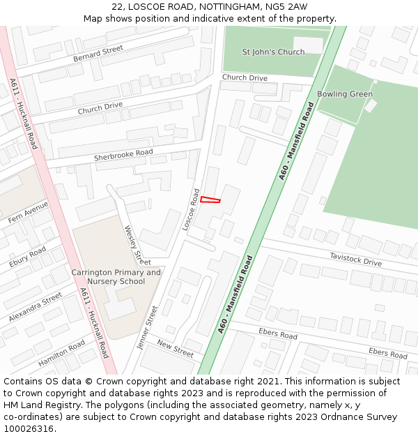 22, LOSCOE ROAD, NOTTINGHAM, NG5 2AW: Location map and indicative extent of plot