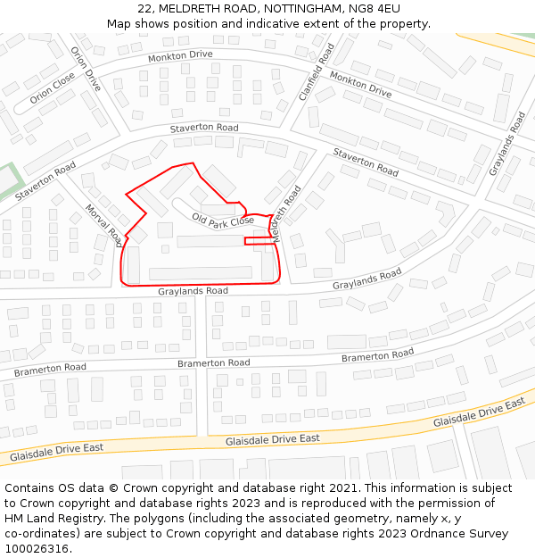 22, MELDRETH ROAD, NOTTINGHAM, NG8 4EU: Location map and indicative extent of plot