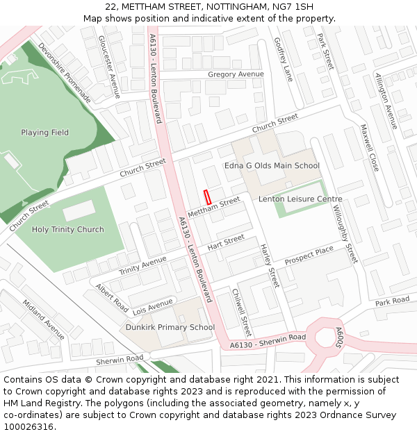 22, METTHAM STREET, NOTTINGHAM, NG7 1SH: Location map and indicative extent of plot