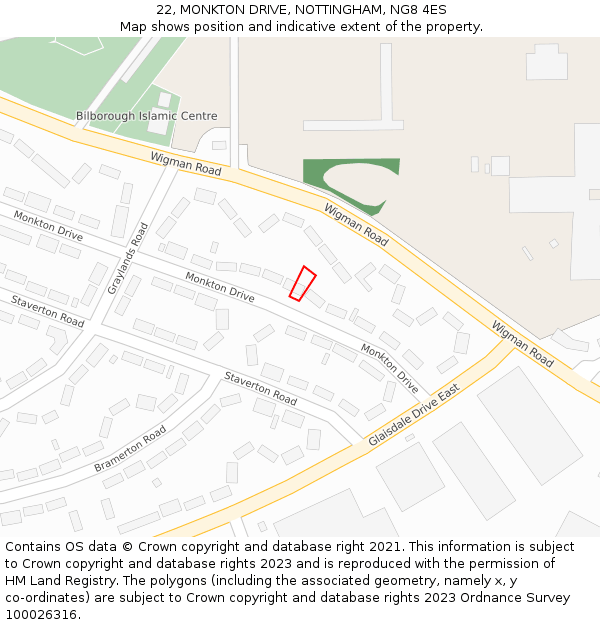 22, MONKTON DRIVE, NOTTINGHAM, NG8 4ES: Location map and indicative extent of plot