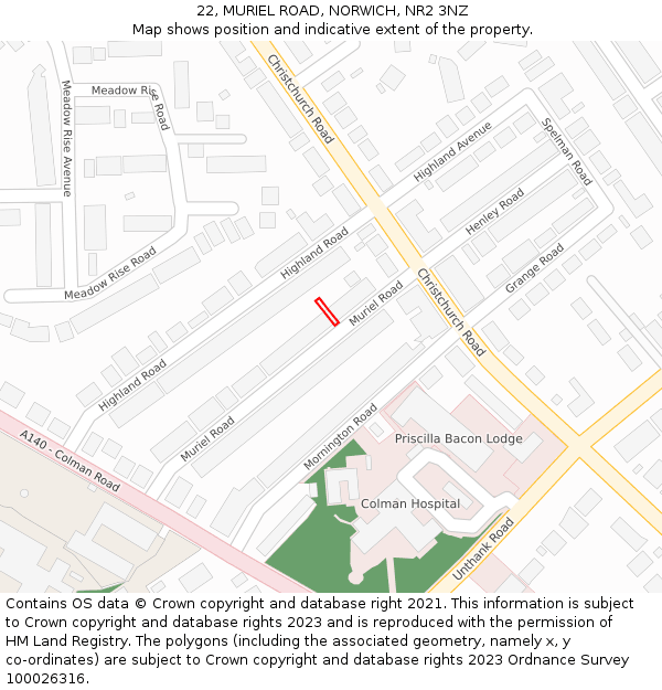 22, MURIEL ROAD, NORWICH, NR2 3NZ: Location map and indicative extent of plot