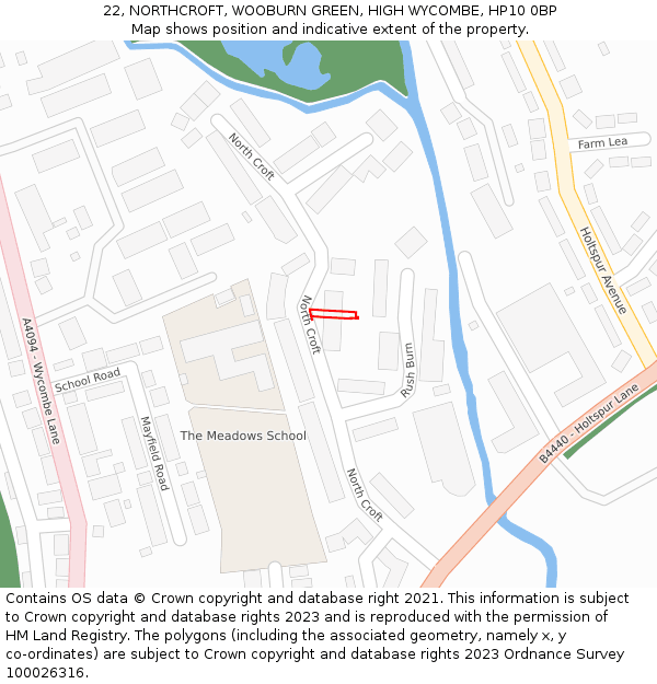 22, NORTHCROFT, WOOBURN GREEN, HIGH WYCOMBE, HP10 0BP: Location map and indicative extent of plot