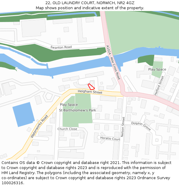 22, OLD LAUNDRY COURT, NORWICH, NR2 4GZ: Location map and indicative extent of plot