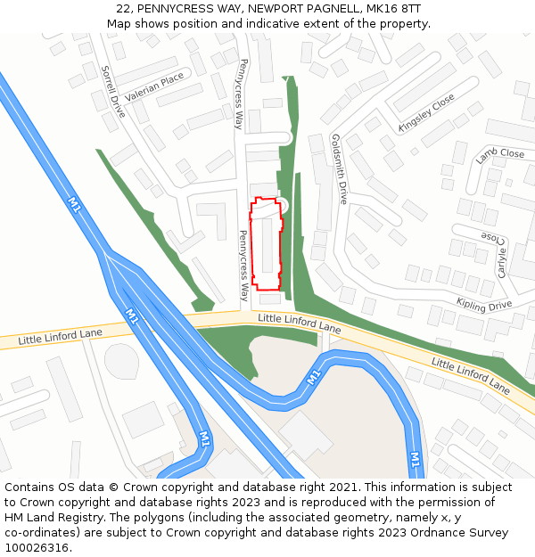 22, PENNYCRESS WAY, NEWPORT PAGNELL, MK16 8TT: Location map and indicative extent of plot