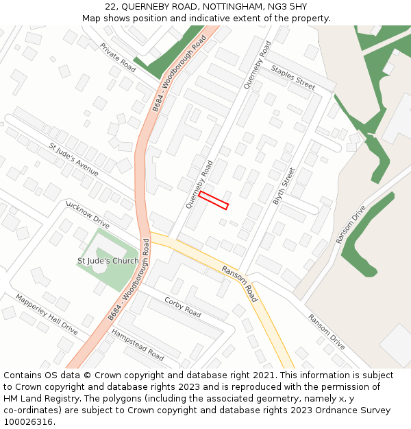 22, QUERNEBY ROAD, NOTTINGHAM, NG3 5HY: Location map and indicative extent of plot