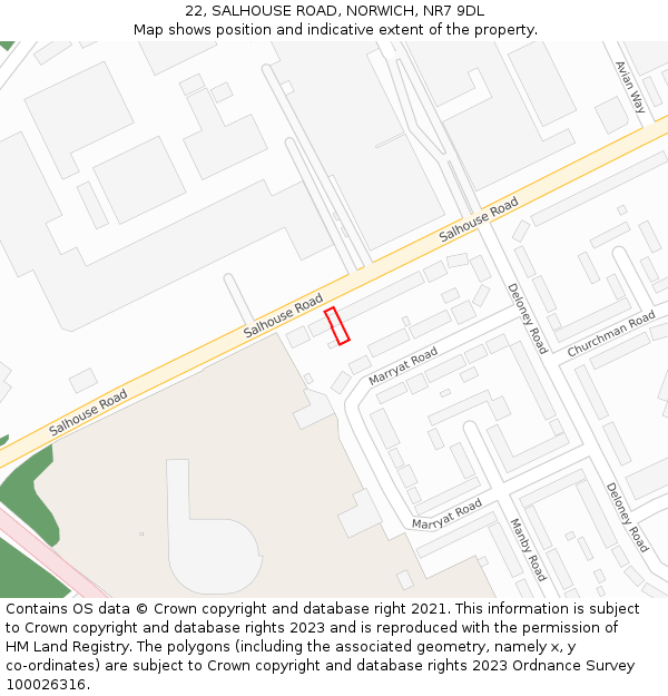 22, SALHOUSE ROAD, NORWICH, NR7 9DL: Location map and indicative extent of plot