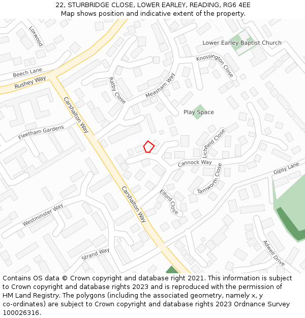 22, STURBRIDGE CLOSE, LOWER EARLEY, READING, RG6 4EE: Location map and indicative extent of plot