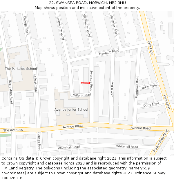 22, SWANSEA ROAD, NORWICH, NR2 3HU: Location map and indicative extent of plot