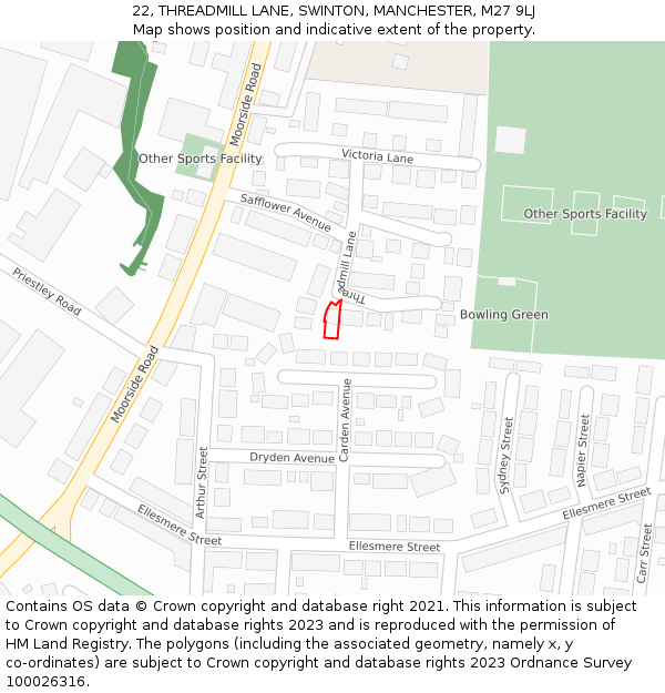 22, THREADMILL LANE, SWINTON, MANCHESTER, M27 9LJ: Location map and indicative extent of plot