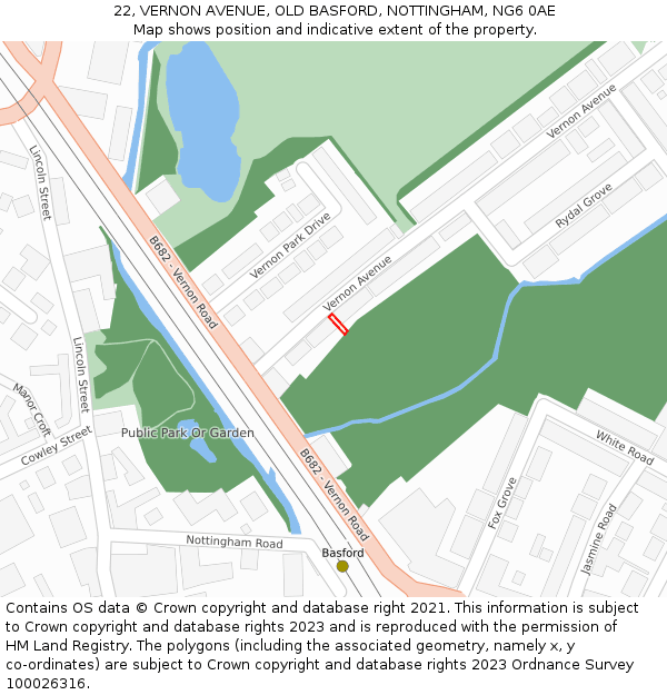 22, VERNON AVENUE, OLD BASFORD, NOTTINGHAM, NG6 0AE: Location map and indicative extent of plot