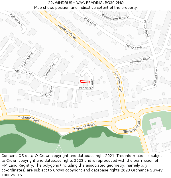 22, WINDRUSH WAY, READING, RG30 2NQ: Location map and indicative extent of plot