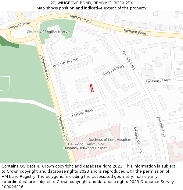 22, WINGROVE ROAD, READING, RG30 2BX: Location map and indicative extent of plot