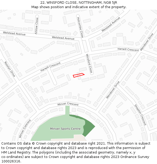 22, WINSFORD CLOSE, NOTTINGHAM, NG8 5JR: Location map and indicative extent of plot