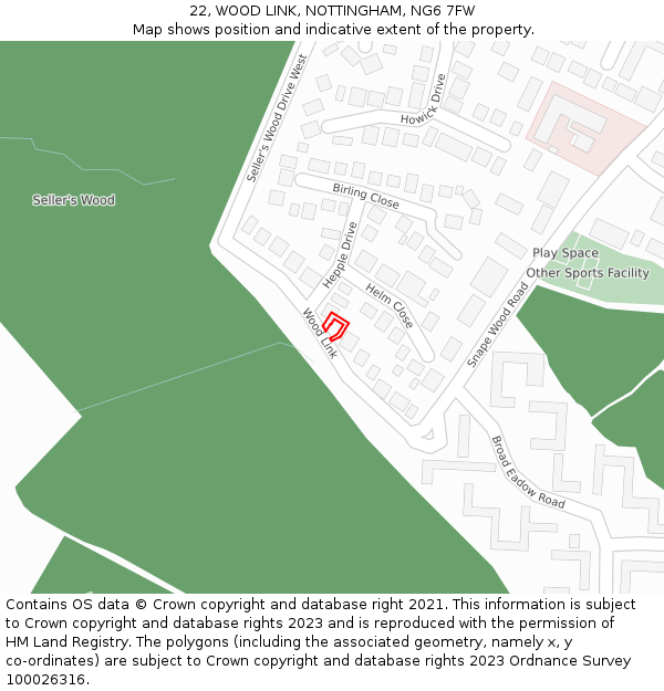 22, WOOD LINK, NOTTINGHAM, NG6 7FW: Location map and indicative extent of plot