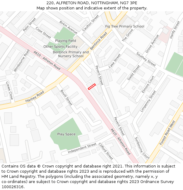220, ALFRETON ROAD, NOTTINGHAM, NG7 3PE: Location map and indicative extent of plot