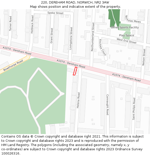 220, DEREHAM ROAD, NORWICH, NR2 3AW: Location map and indicative extent of plot