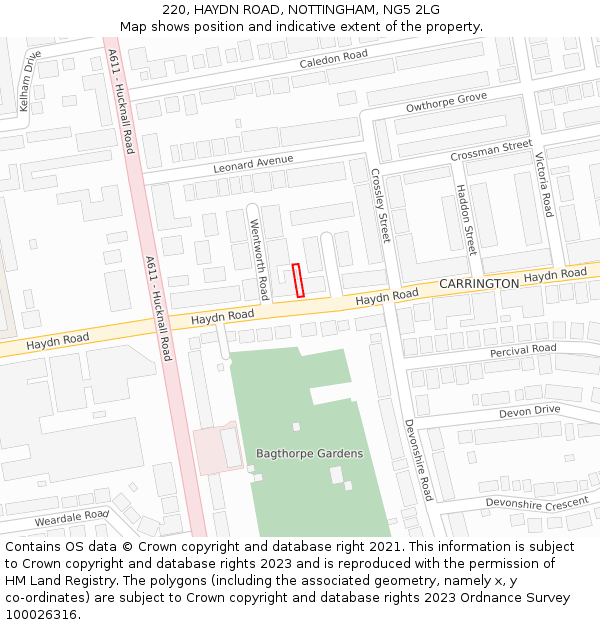 220, HAYDN ROAD, NOTTINGHAM, NG5 2LG: Location map and indicative extent of plot